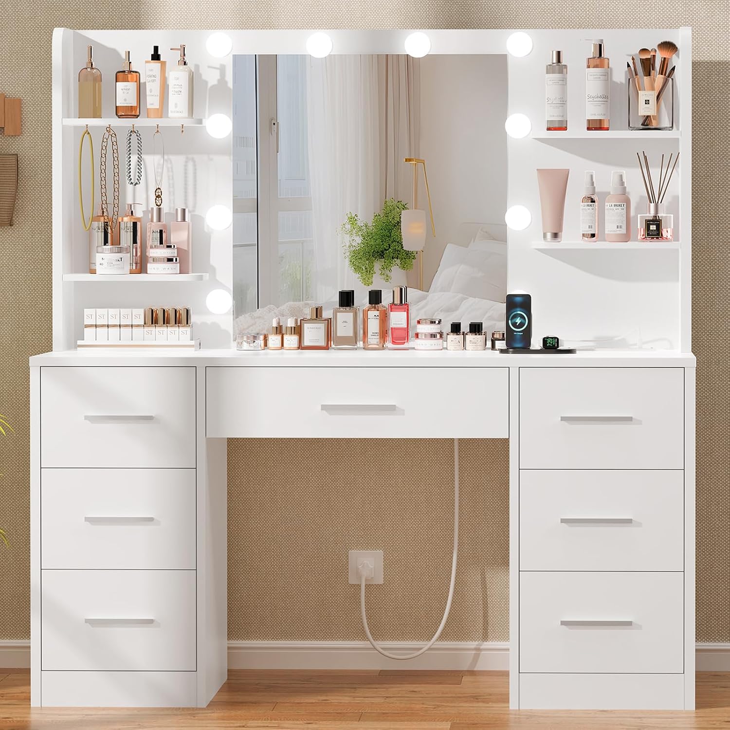 Home Outlet Bathroom Mirrors - Meja Rias Besar dengan Cermin LED,