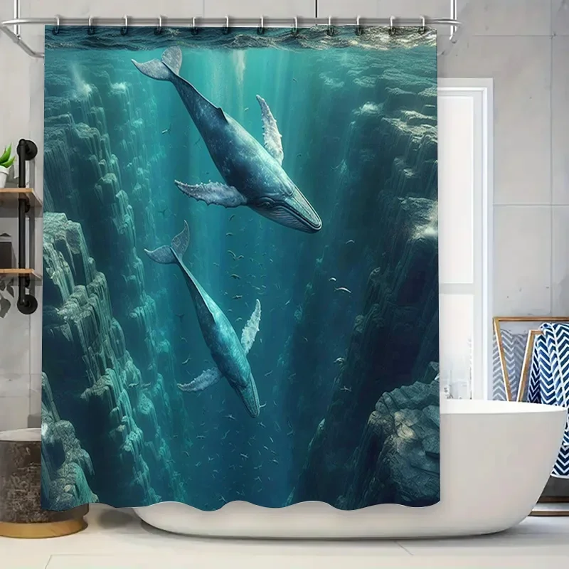 Home Bathroom Remodel - Tirai Mandi Motif Paus Cetak 3D