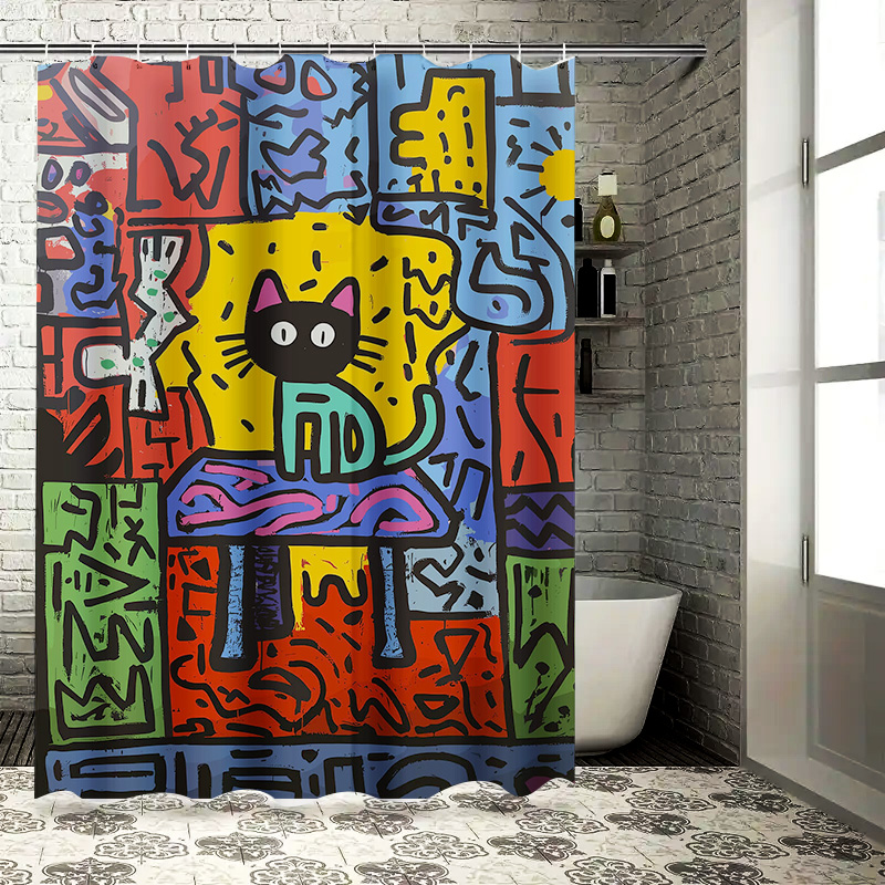 Tirai Mandi Kucing Abstrak Gra - Home Bathroom Remodel ulasan dan harga