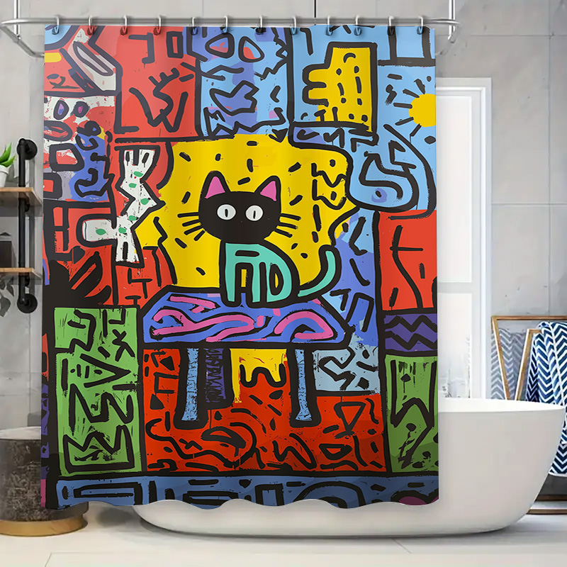 Tirai Mandi Kucing Abstrak Gra - Home Bathroom Remodel ulasan dan harga