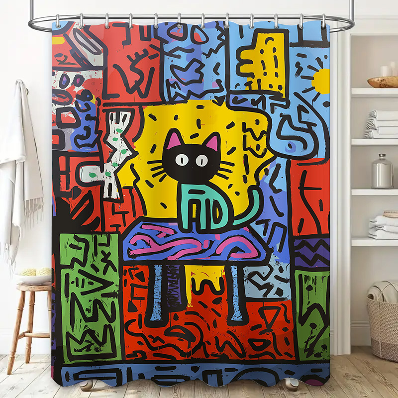 Tirai Mandi Kucing Abstrak Gra - Home Bathroom Remodel ulasan dan harga