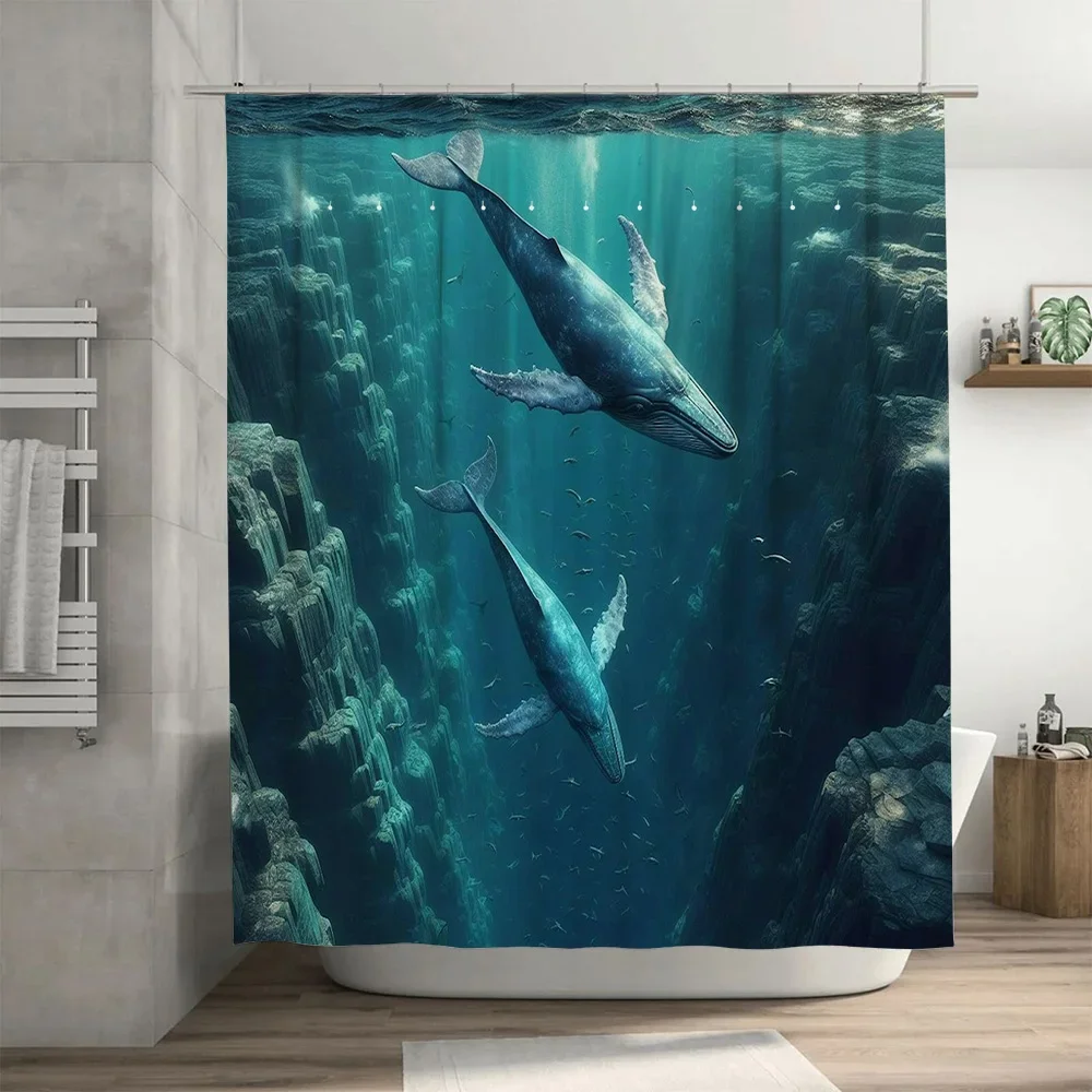 Tirai Mandi Motif Paus Cetak 3 - Home Bathroom Remodel ulasan dan harga