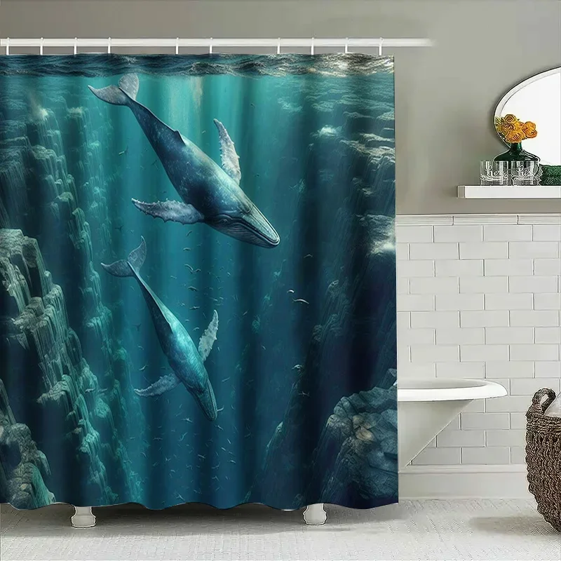 Tirai Mandi Motif Paus Cetak 3 - Home Bathroom Remodel ulasan dan harga